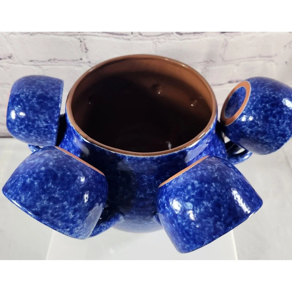 Vtg Baum Bros Style Eyes Blue Speckled Sponged Soup Tureen W / 4 Bowls